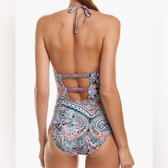 La Blanca tummy control halter top paisley print one piece swimsuit NWT. - Picture 6 of 6